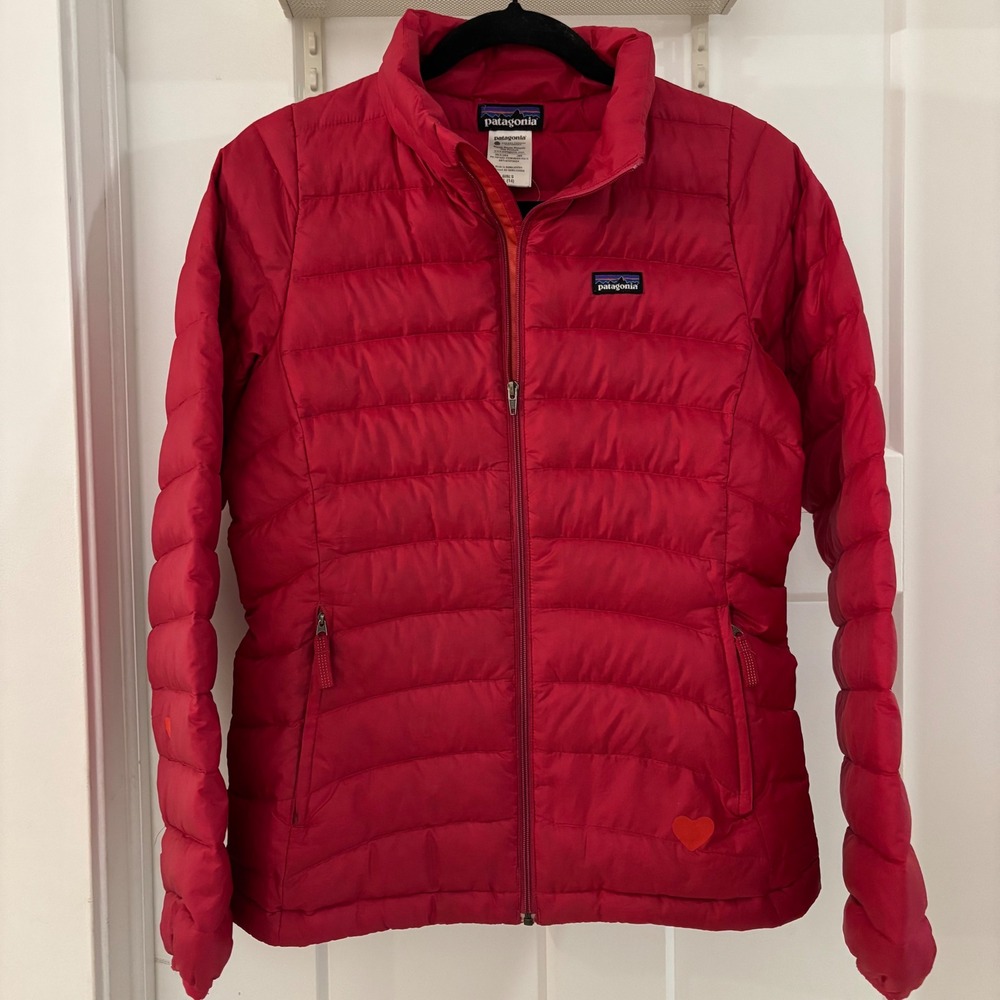 Patagonia Pink Red Puffer Jacket Girls XL 14 Down Fill Insulated Winter Full Zip